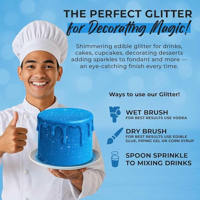 Blue Edible Glitter for Drinks Bulk Edible Glitter for Cakes Drink Brew Glitter, Blue Edible Glitter Cake Decorations Edible Blue Glitter Edible Glitter for Strawberries Cocktail
