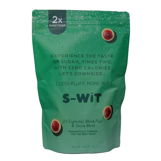 S-wit - Erythritol, Monk Fruit & Stevia Blend, 2X Sugar Replacement, Natural Sweetener, Zero-Calorie, Keto-Friendly, Diabetic-Friendly, Perfect for Baking, Coffee, Tea, and Everyday Use, Sugar-Free (Single Pack, Erythritol, Monk Fruit & Stevia Blend)