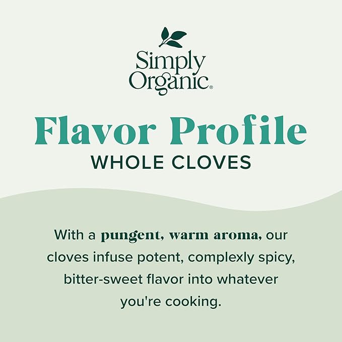 Simply Organic Whole Cloves, 2.05 Ounce Jar, Hand-Selected, Intensely Aromatic & Richly Flavored, Non GMO, Non ETO