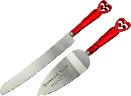 GIFTS INFINITY Personalized Wedding Cake Knife and Server Set Free Engraving - Valentine's, Wedding, Bithday (2541-RD)
