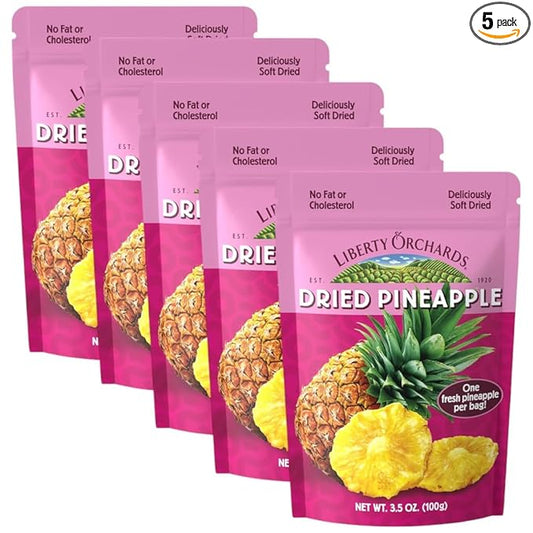 Liberty Orchard Organic Whole Dried Pineapple - Deliciously Sweet Dried Fruit Snack Packed with Fiber & Vitamins Vitamins - Healthy Snack Ideal for Smoothies, Salads, & Baking - 5 Pack