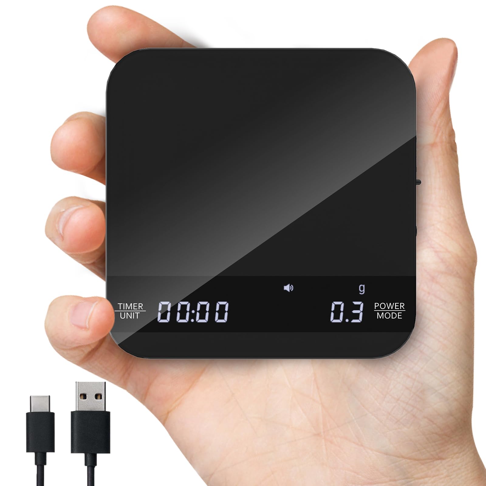 Coffee Scale with Auto Timing, Mini Rechargeable Espresso Scale with Timer, 2kg/0.1g High Precision