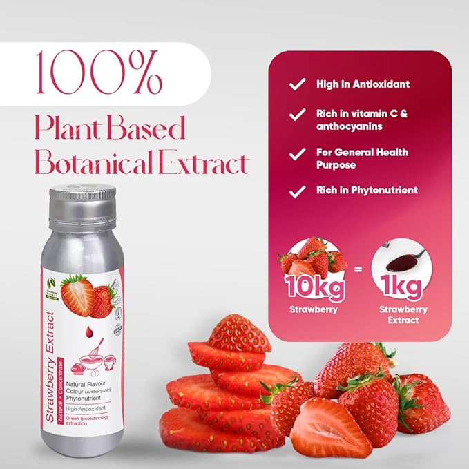 Bionutricia Strawberry Extract Liquid, No Artificial Additives, Natural Fruit Extract Flavor for Baking, Icing, Beverage, No Sugar Added, Non GMO 2.82oz