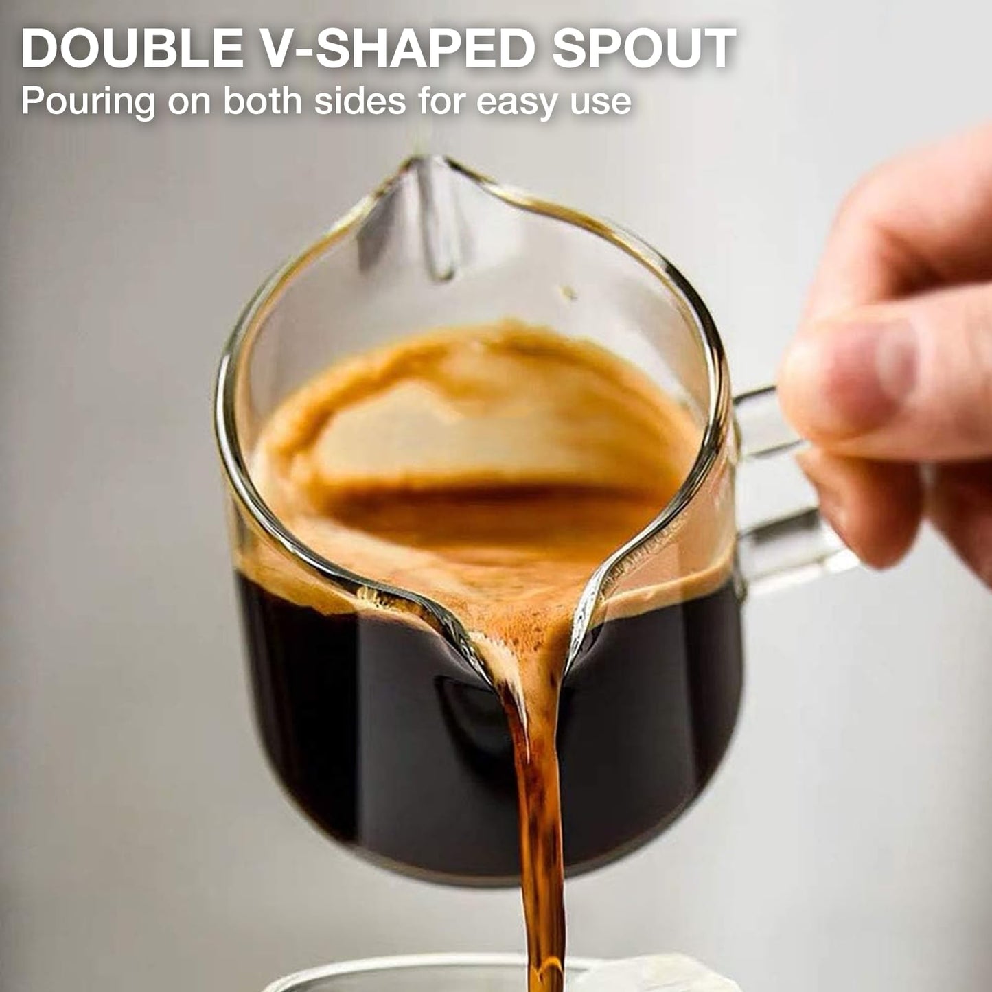 Qipecedm Espresso Cups Set of 2, 4 OZ Double Spouts Cups, Shot Glasses, Milk Cup with Handle, Clear
