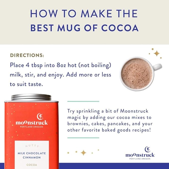 Moonstruck Chocolate Cinnamon and Almond Milk Chocolate Hot Cocoa Mix, 9.5oz (Pack of 1)