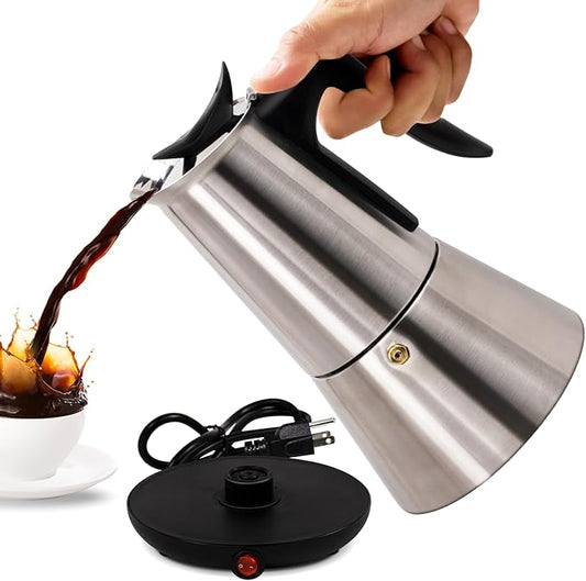 Electric Stainless Steel Moka Pot 6 Cup 300ml Mocha Pot Espresso Maker with Detachable Base Ideal Coffee Maker for Home Italian and Cuban Cafì±?Coffee maker Espresso maker Coffee Pot