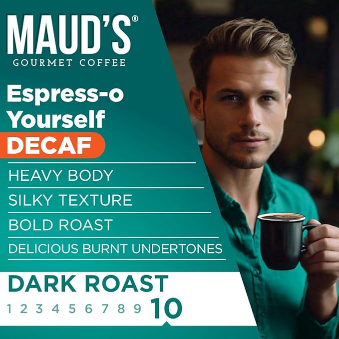Maud's Decaf Espresso Roast Coffee Pods, 36 ct, Decaffeinated Dark Roast Recyclable Single Serve Pods – 100% Arabica Coffee, Compatible with Keurig K Cups Maker