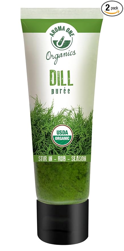 Aroma One Dill Puree Paste - Organic Herb Concentrate for Cooking, Seasoning & Sauces - Fresh Flavor Enhancer, Non-GMO, Gluten-Free, Vegan - Easy Squeeze Tube, Kitchen Must-Have - 80g (2-Pack)