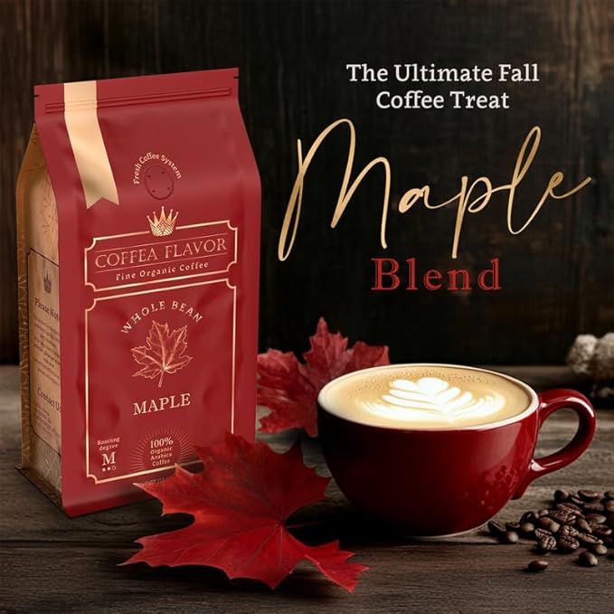 Maple Flavored Whole Bean Coffee ??100% Arabica, Single Origin, Medium Roast, USDA Organic, Naturally Sweetened ??by Coffea Flavor