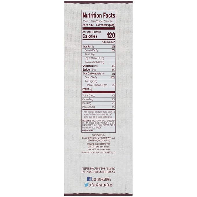 Back to Nature Cracked Black Pepper Whole Wheat Crackers - Dairy Free, Non-GMO, Made with Whole Grain Wheat & Sea Salt, Delicious & Quality Snacks, 8.5 Ounce