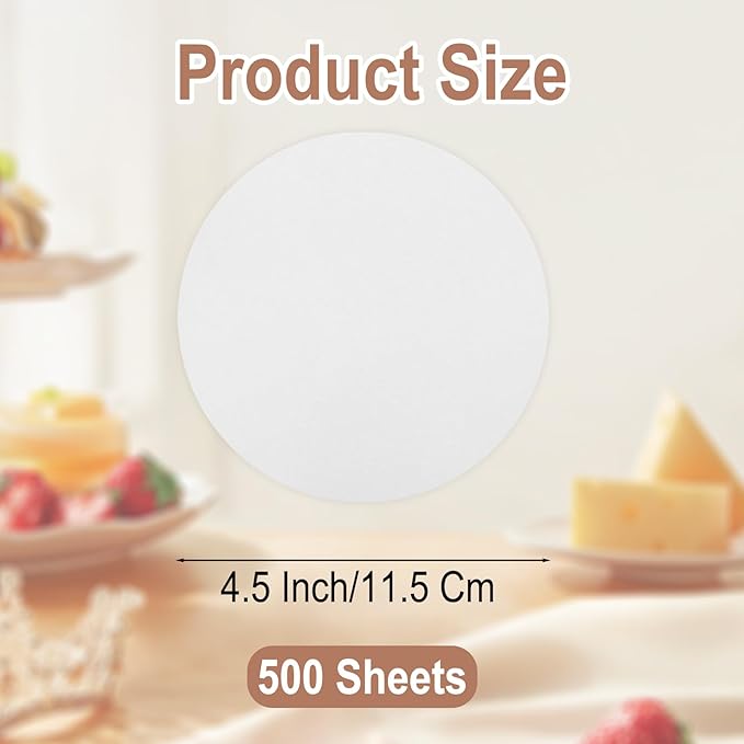 500Pcs Parchment Paper Rounds, Non Stick 4.5 Inch Round Parchment Paper for Baking, Heat Resistant Burger Parchment Paper Sheets for Food, Separating Frozen Patty, Baking Small Cakes