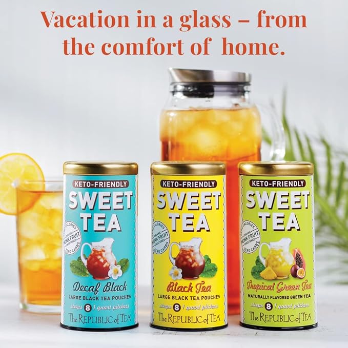 The Republic of Tea – Keto-Friendly Sweet Iced Decaf Black Tea, 8 Large Quart-Sized Iced Tea Pouches, Decaffeinated