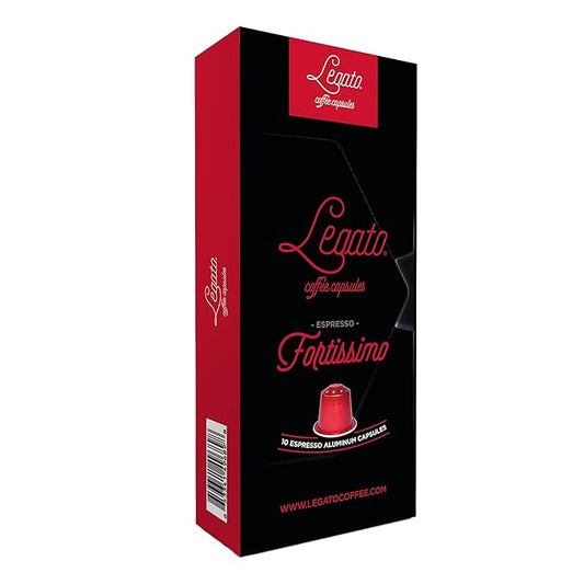 Legato Espresso Capsules - 10/100 count - Single-Serve Coffee Pods - Compatible with Nespresso OriginalLine Machine - Cafe-style Coffee at Home (10, Fortissimo Strength 9)