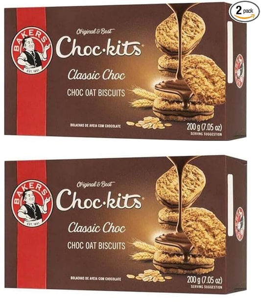 Baker's Choc-kits Crunchy Oat Biscuits/Cookie | Chocolate | Pack of 2 | 32-40 Cookies a Box | Kosher | Halal | Real Chocolate | Finest Ingredients | 32oz | Imported from South Africa|
