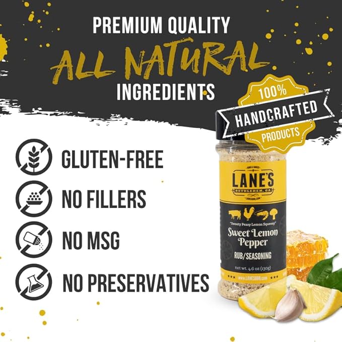 Lane's Sweet Lemon Pepper Seasoning, All-Natural Lemon Seasoning Blend with Citrus, Lemon Pepper Powder, and Honey, Made in USA, 4.6 Oz