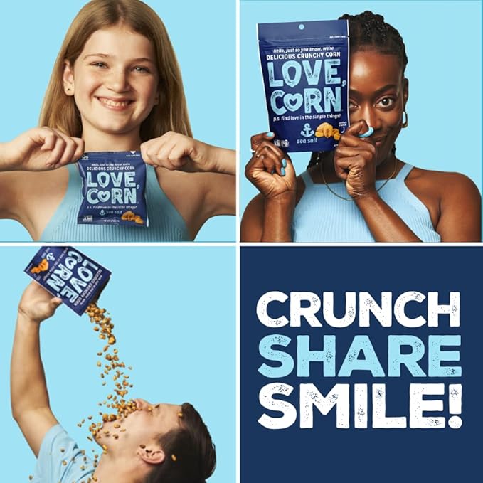 LOVE CORN Sea Salt 1.6oz x 10 Bags - Delicious Crunchy Corn - Healthy Family Snacks - Gluten Free, Kosher, NON-GMO - Alternative for Chips, Nuts, Crackers & Pretzels - Perfect for Charcuterie Boards