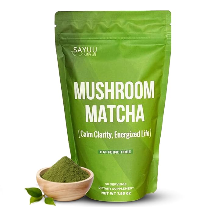 SAYUU Mushroom Matcha Coffee Powder ??Instant coffee Blend with Functional Mushrooms for Calm Focus, Stamina, and Immune Support - 30 Servings