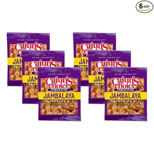 Cajun's Choice Jambalaya Seasoning Mix - 0.42 oz Packets, Pack of 6, Gluten-Free, No MSG, Authentic Louisiana Creole Spice for Chicken, Shrimp & Sausage