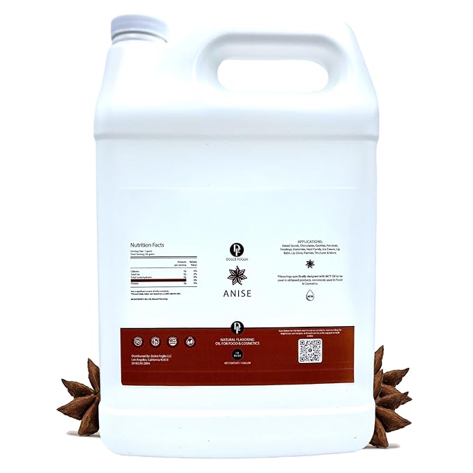 Dolce Flav Natural Anise Extract ??1 Gallon Oil-Soluble Kosher, Sugar-Free, Concentrated Licorice Anise Flavoring for Baking, Cookies & Liqueurs