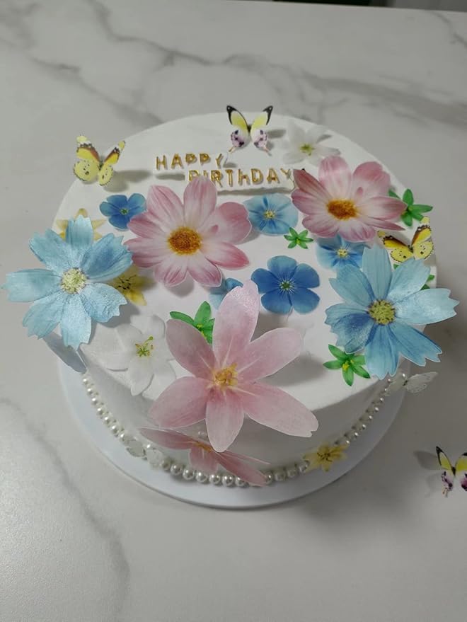 33 Wafer Paper Edible Floral and Butterfly Cupcake Decors Wedding Cake Party Food Decor Mix Sizes and Colors,311
