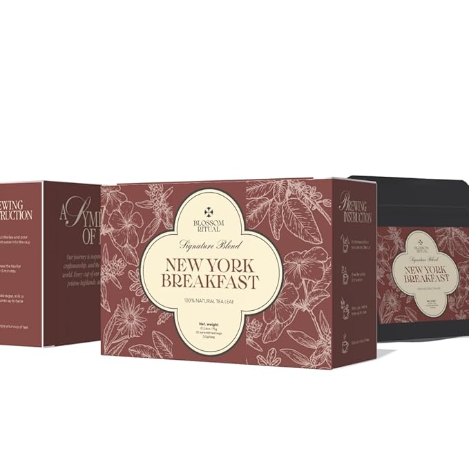 BLOSSOM RITUAL Newyork Breakfast – Strong & Smooth Black Tea with Caffeine – 20 Natural Based Pyramid Bags – Serve Upto 60 cups – Energizing Morning Tea Blend for Focus & Clarity – Resealable Zip Pouch| 2.65oz