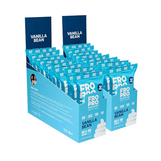 FROPRO Plant Protein Snack Bars - Plant Based Protein Bars, All-Natural, Gluten, Dairy, & Soy Free, High Protein Bars with Low Calories | Vanilla, 24 Pack