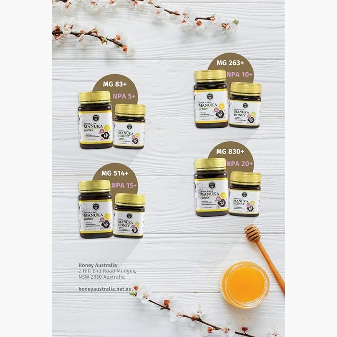 Honey Australia Manuka Honey MGO 514+ | 8.8 oz | Raw, Organic, Pure Certified Australian Honey for Immunity Support & Vitality | Natural Sweetener & Health Boost | Medical Grade, Nutrient-Rich Honey