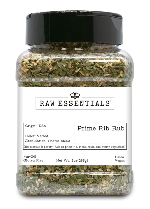 Raw Essentials Prime Rib Rub ??Herbaceous and Savory ??Rub on Prime Ribs, Steaks, Roasts, and Vegetables - 9 Ounce Bottle