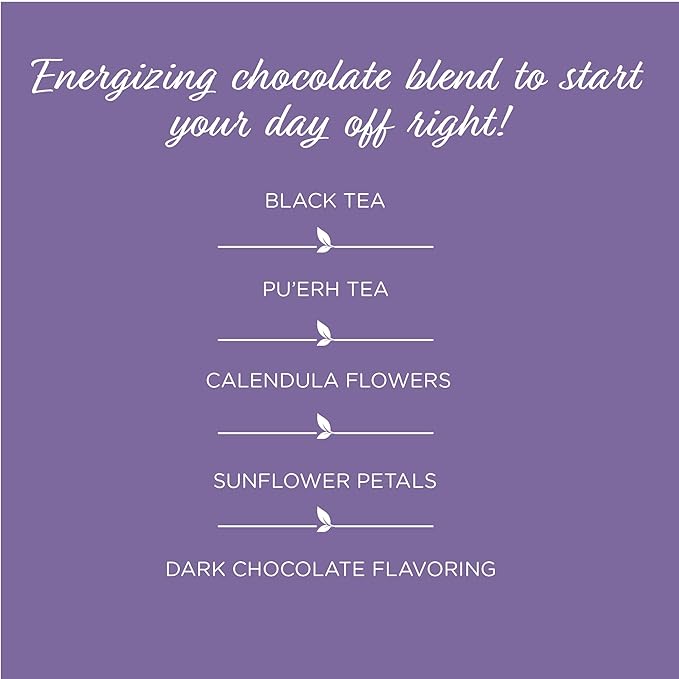 The Tea Spot Bolder Breakfast Tea with Dark Chocolate Flavoring | Blend of Black Tea, Pu?™erh Tea, Calendula Flowers, Sunflower Petals, and Chocolate Flavoring | 15 Tea Bags