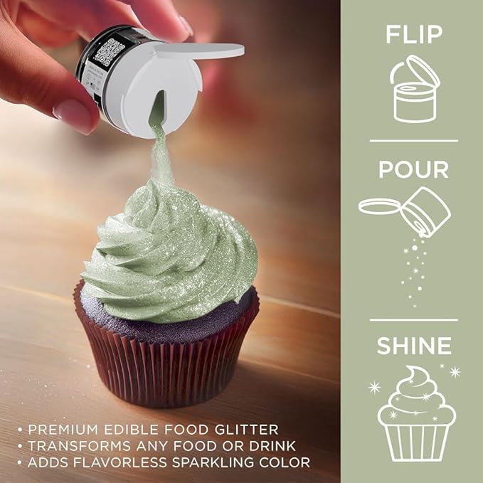 Bakell - Soft Olive Green Tinker Dust (5g, 1x Jar) Edible Glitter for Food, Desserts, and Beverages!