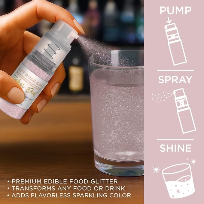 Bakell - Soft Rose Gold Tinker Dust (4g, 1x Mini Spray Pump) Edible Glitter for Food, Desserts, and Beverages!