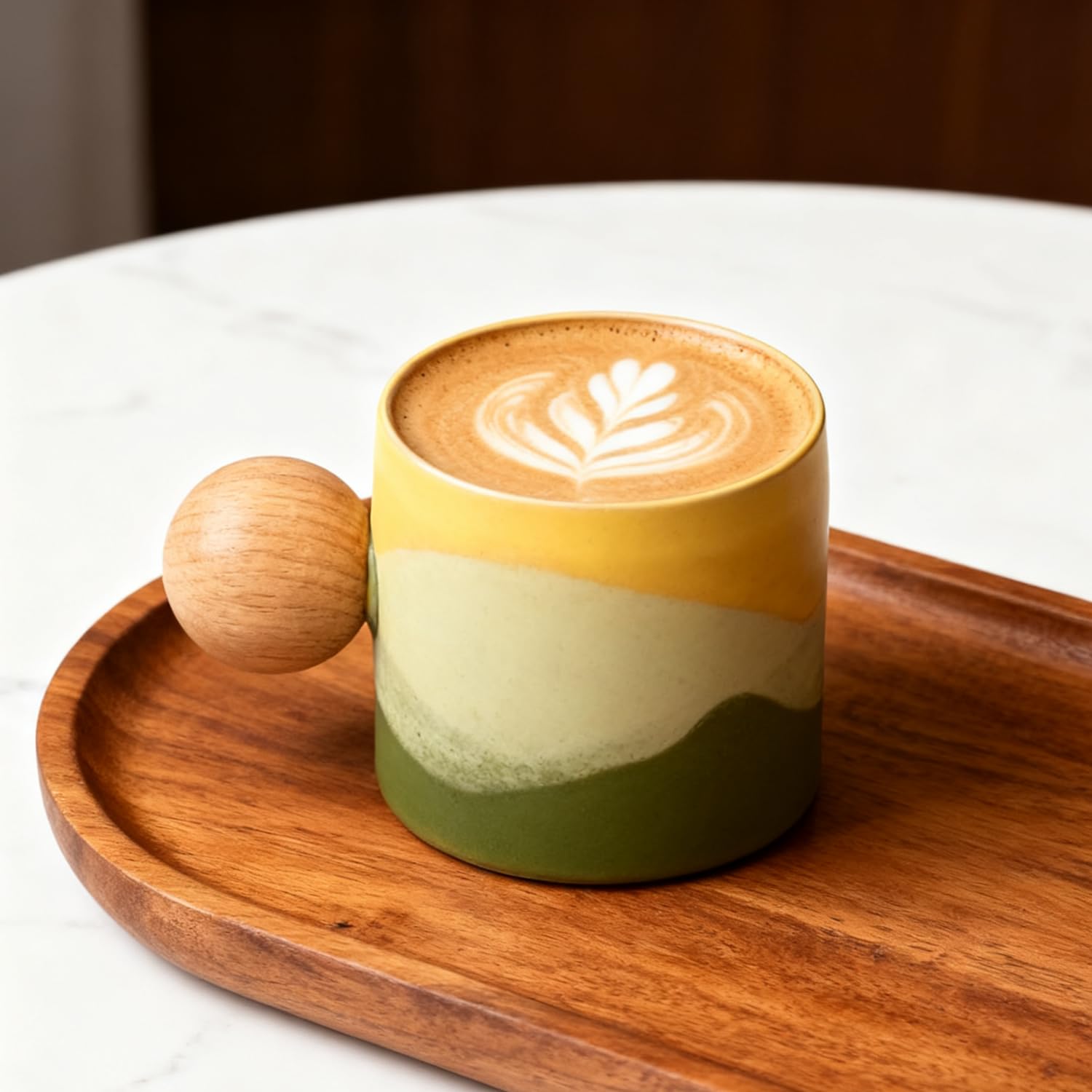 ZPGXLRZ 2.4oz Ceramic Espresso Cups Set of 4, Small Coffee Cups with Wooden Handle, Gradient Color