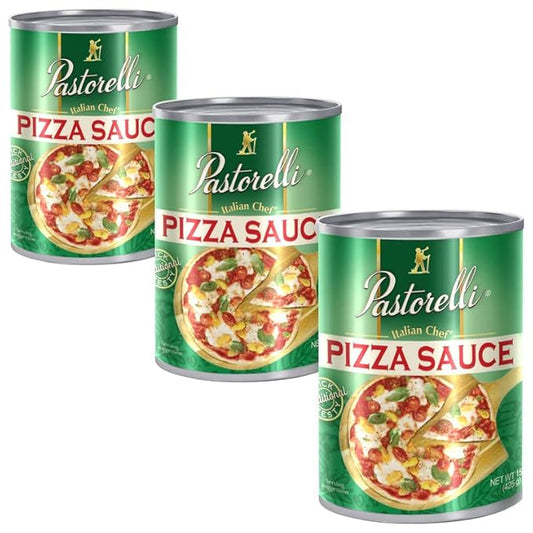 Pastorelli Pizza Sauce, Original Authentic Italian Pizza Sauce with Extra Virgin Olive Oil and Pecorino Romano Cheese Shredded, Since 1952 Family Pizza Sauce Recipe, 15 Ounce, 3-Pack