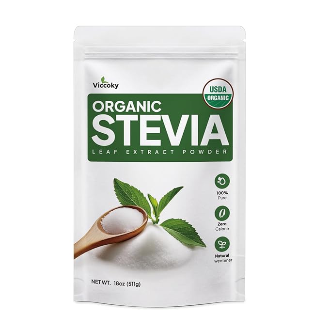 Viccoky Organic Stevia Powder, Pure Stevia Extract, Sugar-Free & 0 Calories, No Additives, Sugar