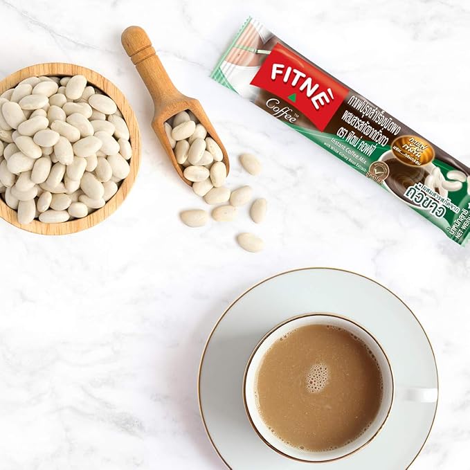 FITNE Instant 3 In 1 Coffee Packets Mix With White Kidney Bean Extract L-Lysine Vitamin B1 B2 B6 Smooth Blend No Sugar Sucralose Sweetener, 10 Sticks
