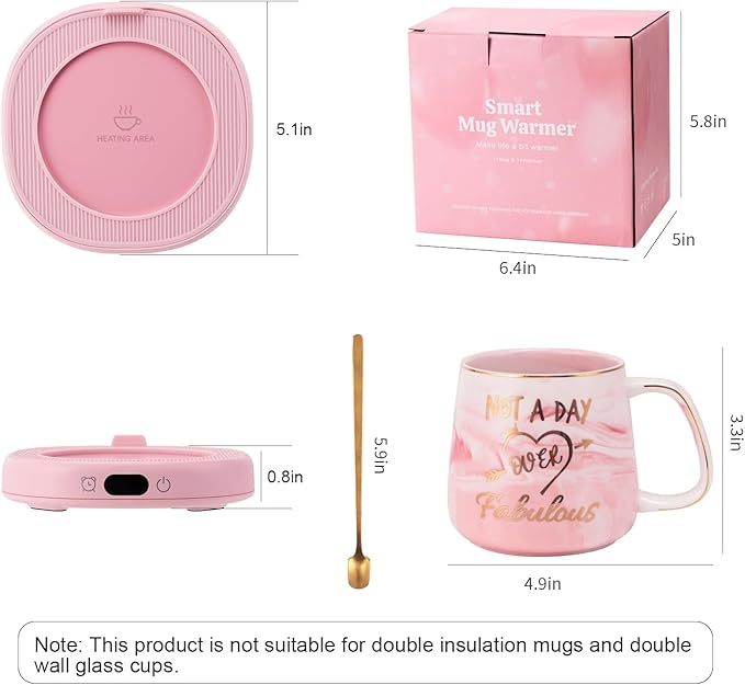 Coffee Mug Warmer & Not A Day Mug Set, Electric Cup Warmer for Desk Office Home, Beverage Warmer with 3 Temperature Setting, 8-Hours Auto Shut Off, Best Birthday Present Ideas for Women