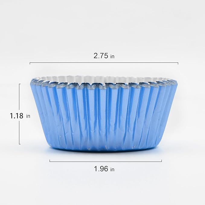 200 Pcs Blue Foil Cupcake Liners Standard Baking Cups Muffin Paper Cases