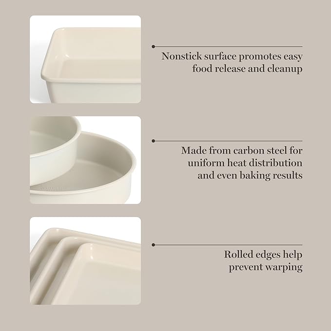 Martha Stewart Gallen 10 Piece Baking Pans Ceramic PFA Free Non Toxic Non Stick Bakeware Set - Linen White