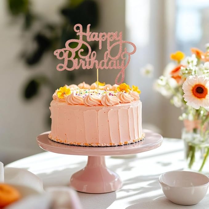 1 PCS Rose Gold Birthday Cake Topper Happy Birthday Cake Toppers Happy Birth Cake Decorations Girls Women's Celebrating Anniversary Birthday Party Decorations