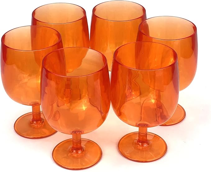 Yalin Set of 6 Unbreakable 12 oz Acrylic Plastic Wine and Water Tumbler Stackable Goblets. (Orange, 12 oz)