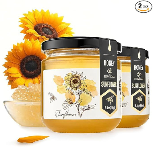 HONIGMA® Raw Sunflowers Honey | Exquisite Taste | 100% Pure | Unpasteurized | Unfiltered | Partially crystallized | 250g/8.8oz