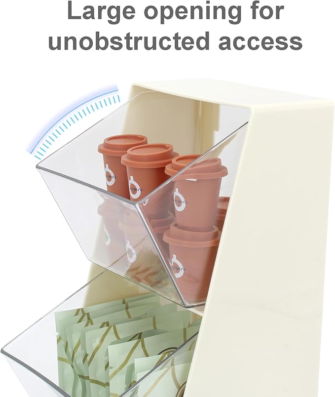 Bokelai Coffee Pod Holder with 2 Large Capacity Basket K Cup Storage Container Coffee Bar Accessories for Creamer Suger Plastic Desk Organizer Box Tea Bag Organizer Creamy White/Clear