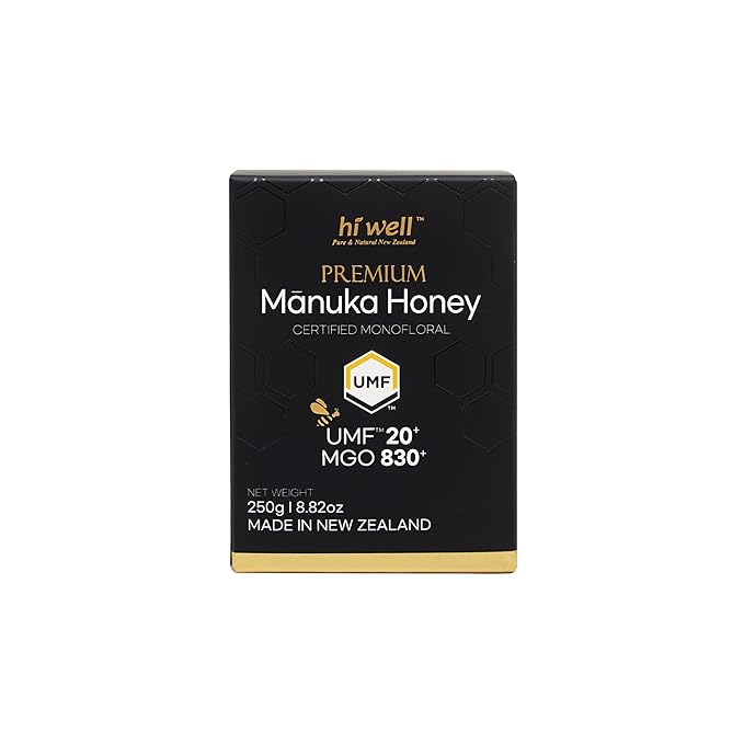 Hi Well Premium New Zealand 100% Manuka Honey UMF 20+ MGO 830+ | Certified Monofloral Raw Honey (250g)