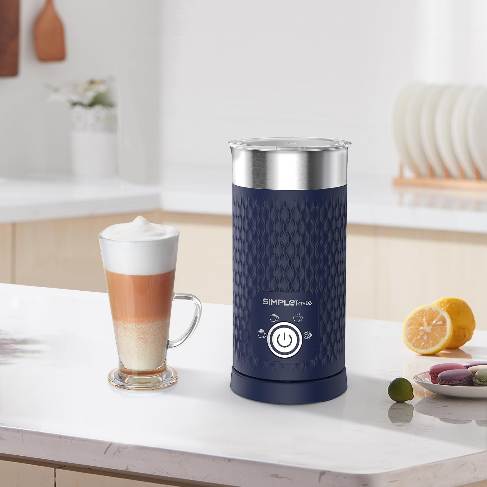 SIMPLETASTE Milk Frother, 4-in-1 Electric Automatic Milk Steamer, Blue