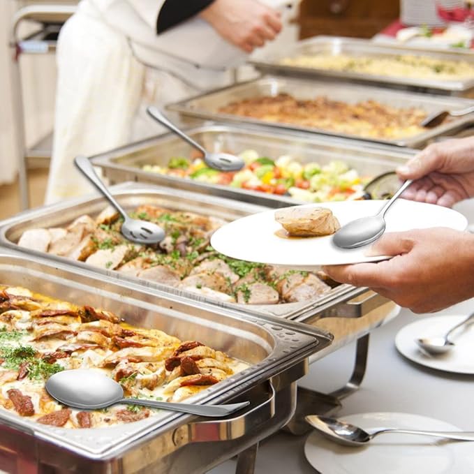 6 Pieces Serving Spoons Set, 8.7 Inch, Includes 3 Serving Spoons and 3 Slotted Spoons, Large Stainless Steel Buffet Banquet Utensils Cutlery Set for Home, Kitchen