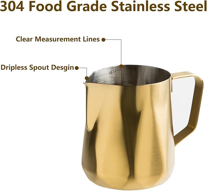 Milk Frothing Pitcher,350ml/600ml Milk Frother Cup Stainless Steel Kettle (12oz/20oz) Coffee Bar Cappuccino Espresso Machine Accessories Barista Tools (12oz)