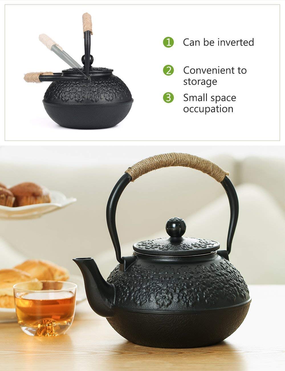 Sotya Cast Iron Tea Pot with Infusers for Loose Tea, 40oz Japanese Tetsubin
