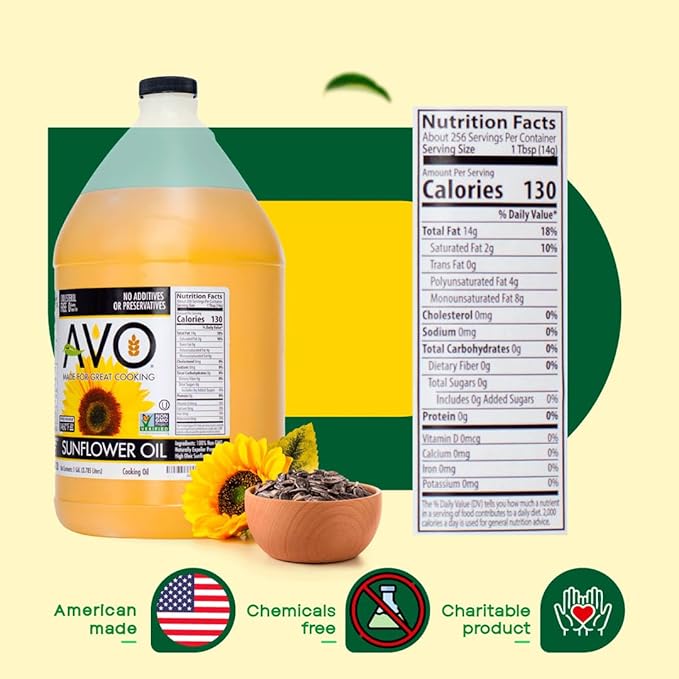 AVO NON-GMO High Oleic Sunflower Oil for General Cooking - 1 Gallon