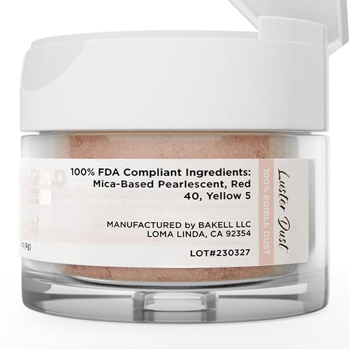 Luster Dust - Antique Rose Gold (4g 1x Jar) | Edible Vegan Dust & Paint for Cake Decorating, Ice Cream and Desserts by Bakell
