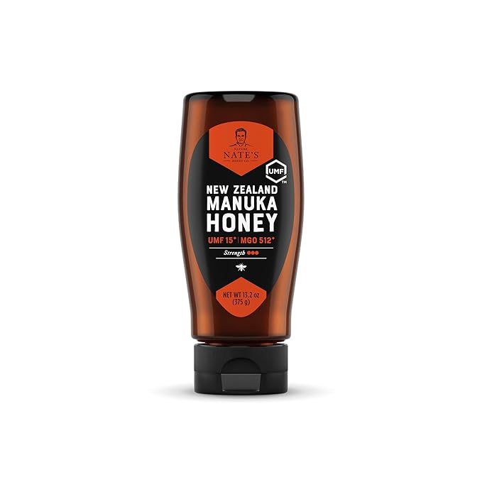Nate's Raw Manuka Honey New Zealand MGO 512+ | UMF Certified 15+ | 13.2 oz Squeeze Bottle